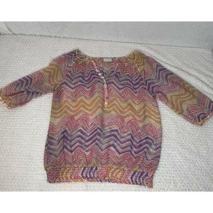 New York & Company Sheer Spring Top Med 3/4 Sleeve